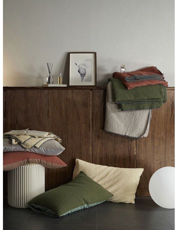 Japanese simple waffle blanket, bedroom towel, cool quilt in summer, solid color, summer thin sofa, air conditioning blanket