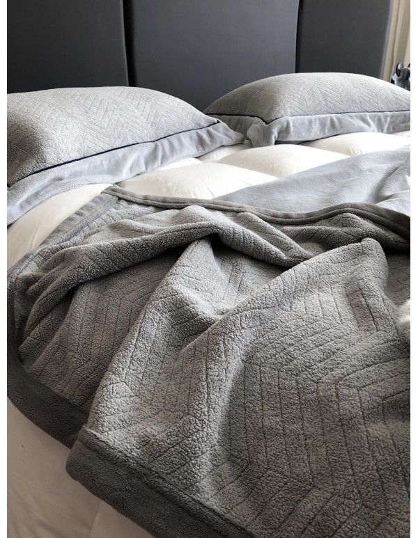 Warm in autumn and winter, plain milk wool blanket thickened nap blanket, plush herringbone pattern jacquard cover blanket in office
