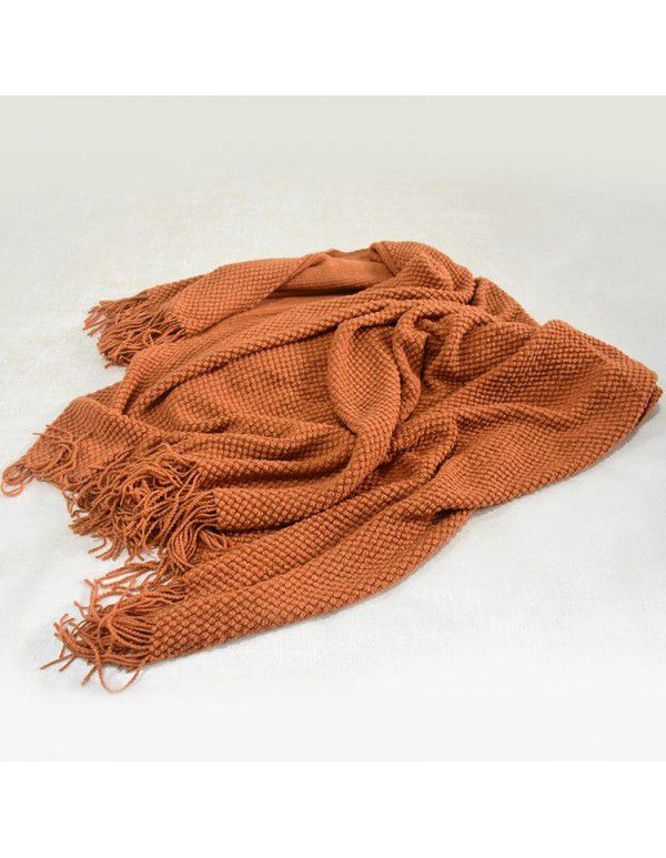 Simple modern dark grey knitting thread blanket blanket white bed tail blanket Nordic solid beige single sofa blanket