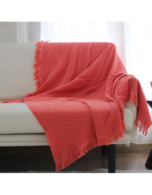 Nordic solid color three-layer cotton blanket sofa blanket thin cotton air conditioning blanket ins afternoon leisure blanket shawl manufacturer wholesale