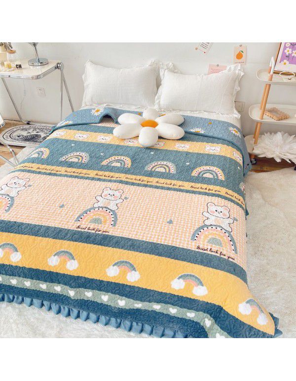 Autumn and winter thickened milk velvet bed cover, crystal velvet quilted quilted cotton quilted bed sheet, high weight, foldable blanket, cotton blanket