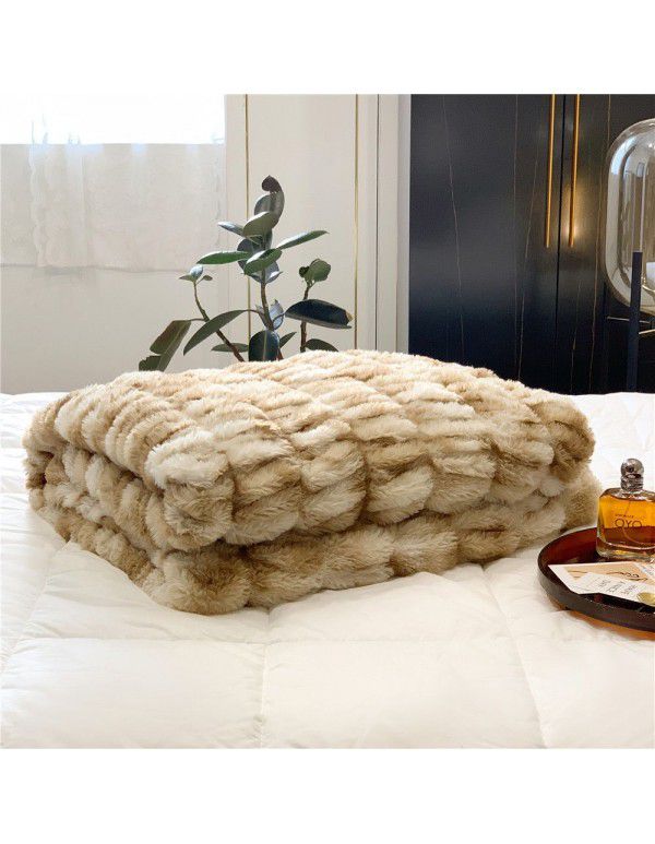 High grade imitation fur blanket comfortable skin friendly bubble rabbit blanket winter sofa blanket leisure blanket light luxury bed tail blanket 