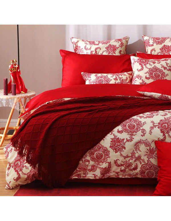 Bright red wedding bed blanket Wedding wedding bed blanket Thread blanket Wedding bed blanket Daily blanket Sofa blanket