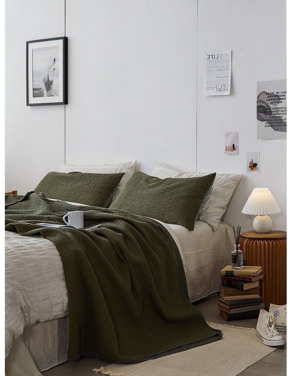 Japanese simple waffle blanket, bedroom towel, cool quilt in summer, solid color, summer thin sofa, air conditioning blanket