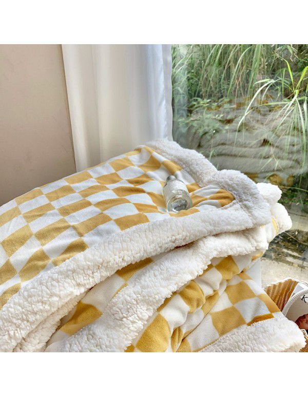 Retro modern checkerboard blanket feather lamb soft waxy sofa blanket office nap summer thin net red