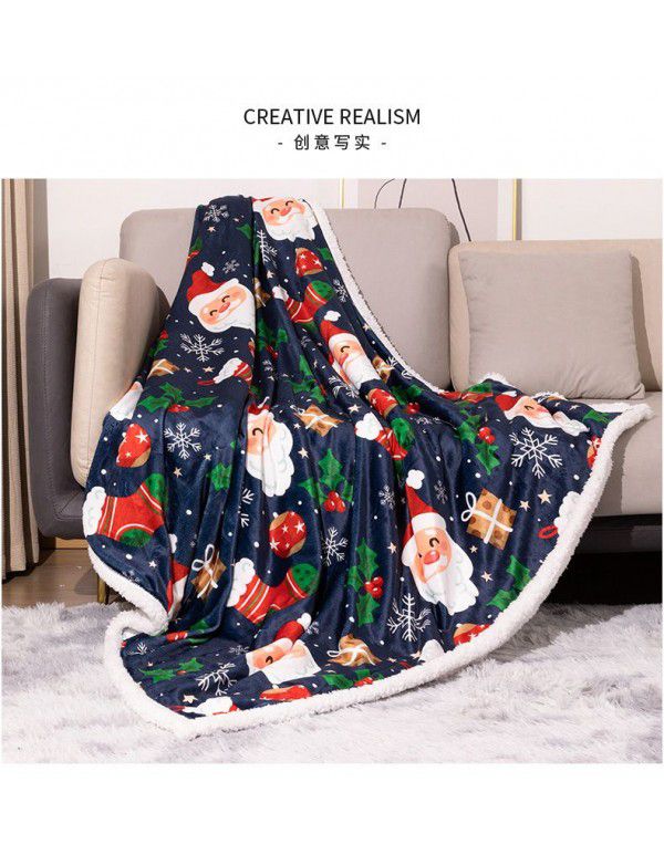 Cross border special flannel Christmas blanket Double layer snow elk Christmas decorative blanket Foreign trade blanket Air conditioning blanket