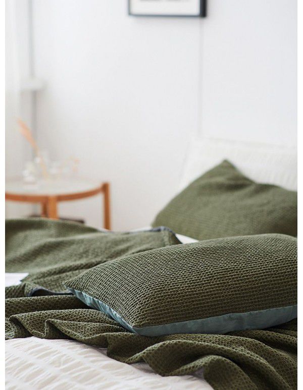 Japanese simple waffle blanket, bedroom towel, cool quilt in summer, solid color, summer thin sofa, air conditioning blanket