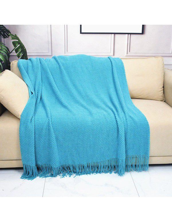 Pure color knitting blanket Home stay bed end decorative blanket blanket bed napkin ins nap air conditioning blanket blanket sofa blanket