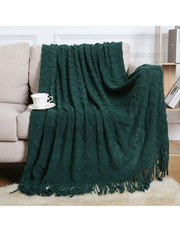 Summer air conditioning blanket knitting blanket thousand bird pattern tassel sofa blanket small blanket bed tail American wool nap blanket