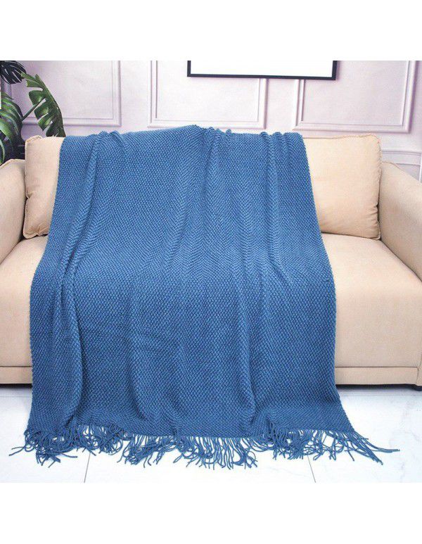 Pure color knitting blanket Home stay bed end decorative blanket blanket bed napkin ins nap air conditioning blanket blanket sofa blanket