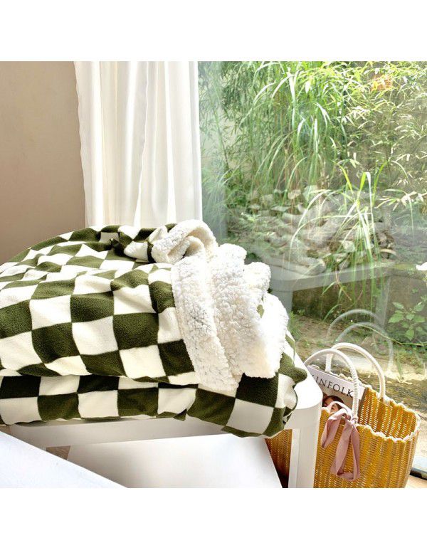Retro modern checkerboard blanket feather lamb soft waxy sofa blanket office nap summer thin net red