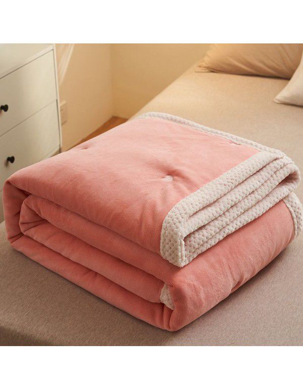 Double sided milk wool blanket, three layers thickened, single and double persons, spring and autumn, winter, coral quilted blanket for students