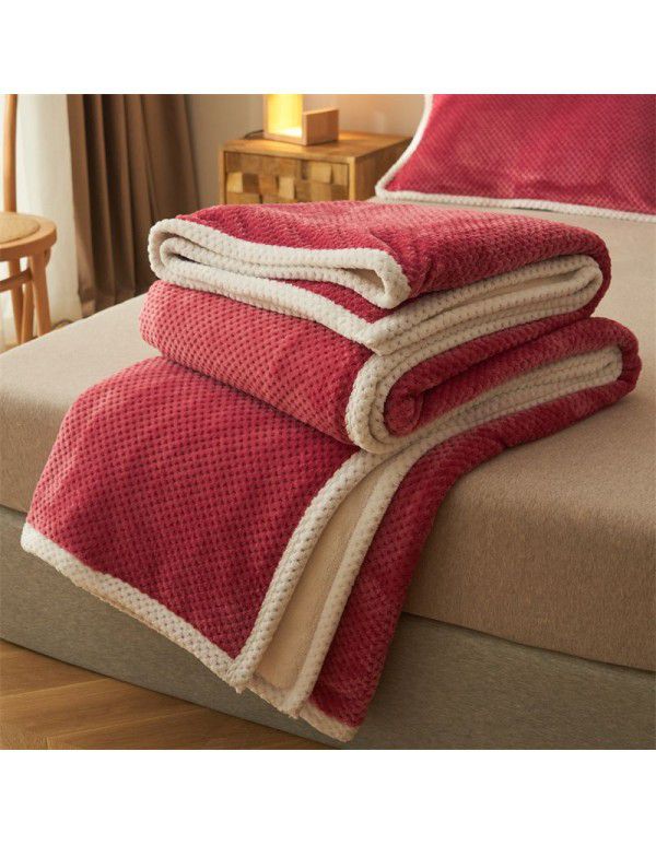 Nordic solid color double-layer blanket thickened cashmere blanket winter sheets flannel nap sofa gift blanket