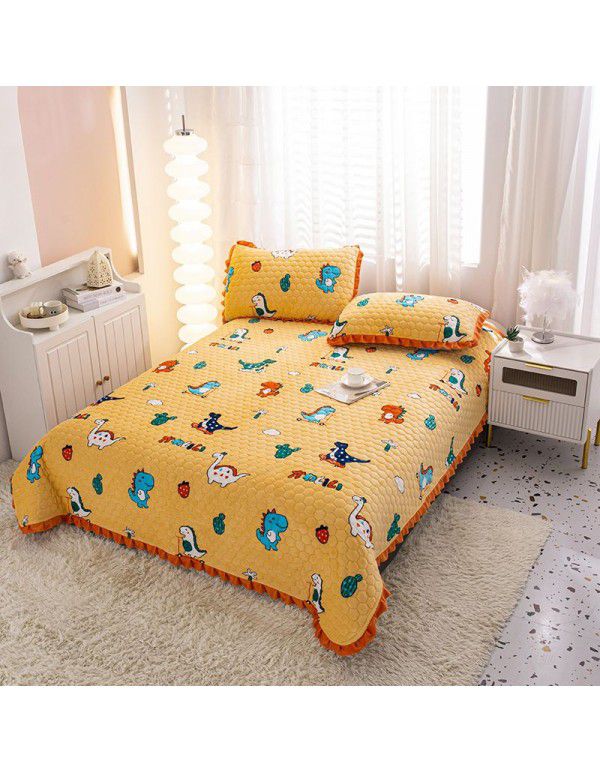Factory direct sales thickened bed cover autumn and winter milk velvet cotton cover blanket three piece set crystal velvet single bed cover blanket wholesale