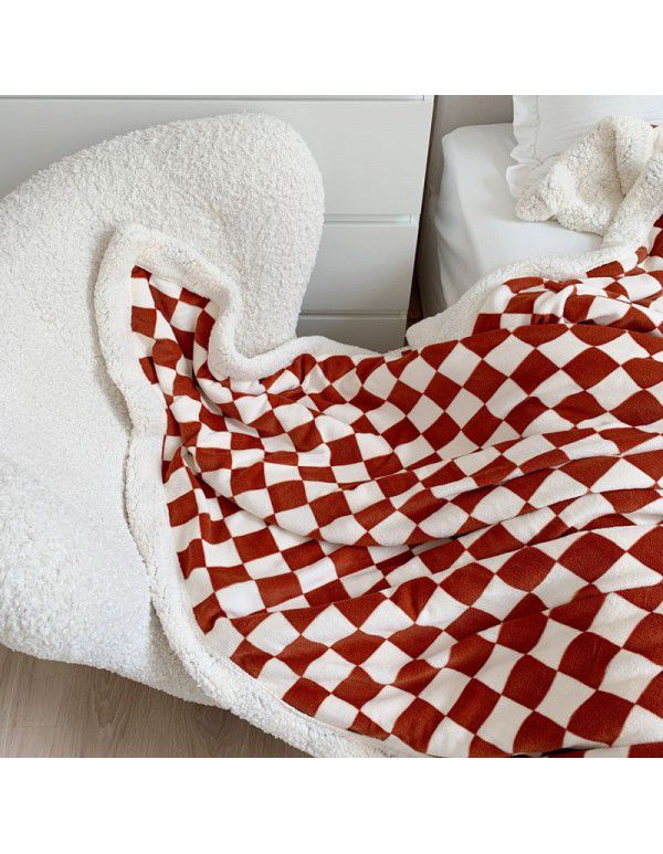 Retro modern checkerboard blanket feather lamb soft waxy sofa blanket office nap summer thin net red