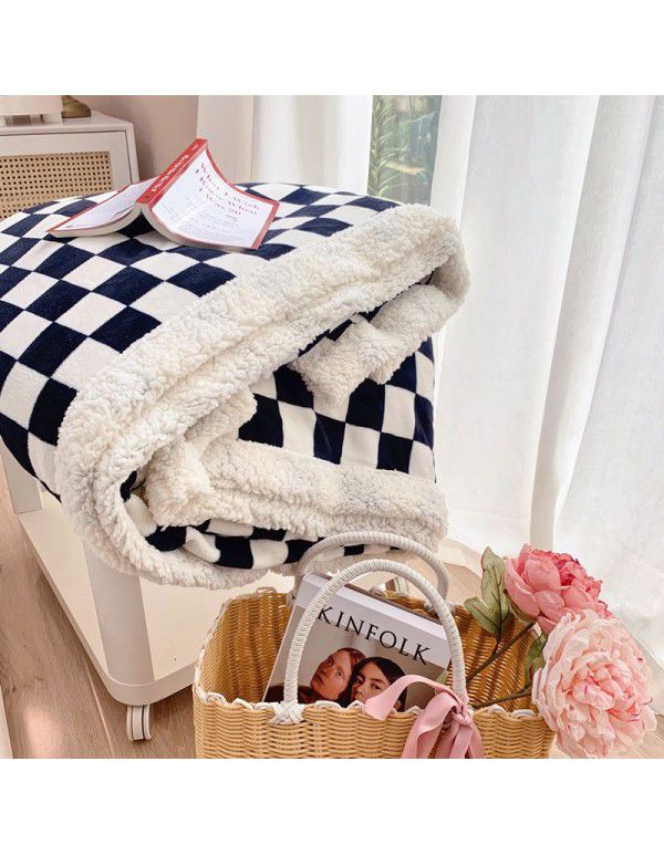 Retro modern checkerboard blanket feather lamb soft waxy sofa blanket office nap summer thin net red