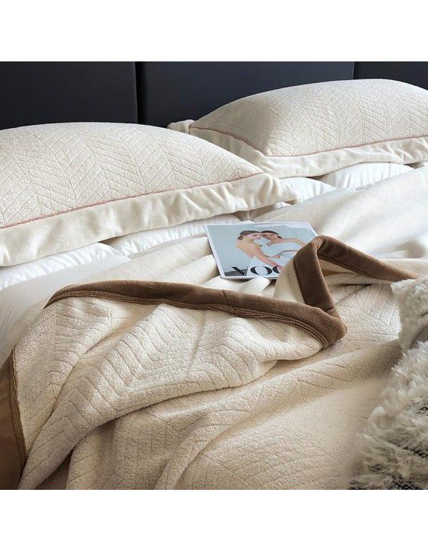 Warm in autumn and winter, plain milk wool blanket thickened nap blanket, plush herringbone pattern jacquard cover blanket in office