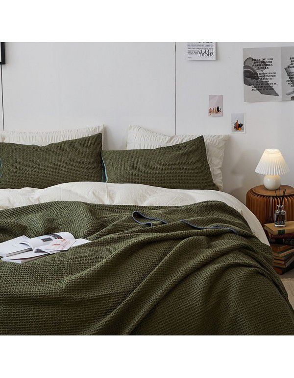 Japanese simple waffle blanket, bedroom towel, cool quilt in summer, solid color, summer thin sofa, air conditioning blanket