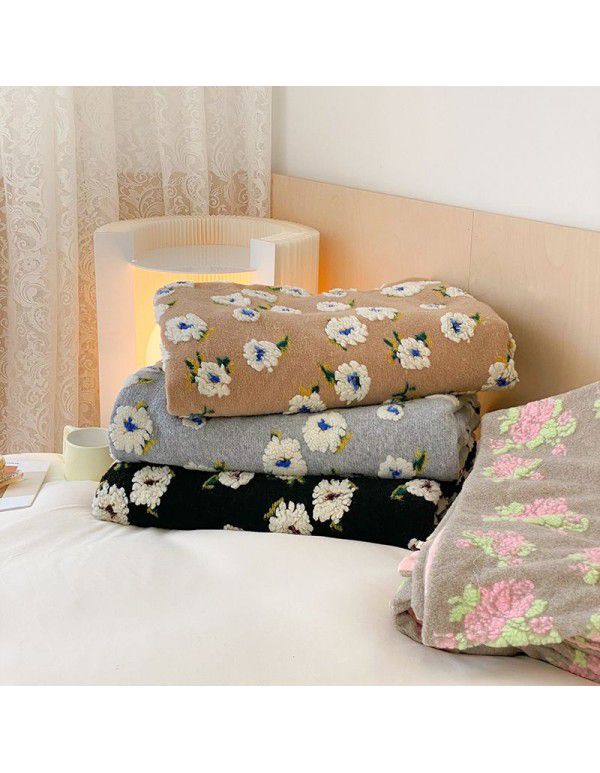 French Romantic Beanstalk Vintage Wool Blanket Floral Blanket Girls' Office Napping Blanket Autumn and Winter Warm