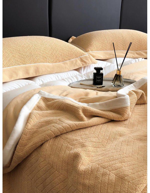 Warm in autumn and winter, plain milk wool blanket thickened nap blanket, plush herringbone pattern jacquard cover blanket in office