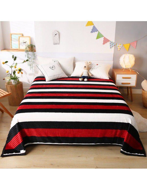 New striped blanket coral blanket student dormitory single blanket double enlarged blanket blanket