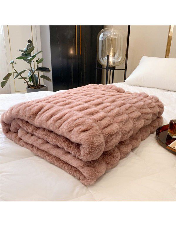 High grade imitation fur blanket comfortable skin friendly bubble rabbit blanket winter sofa blanket leisure blanket light luxury bed tail blanket 