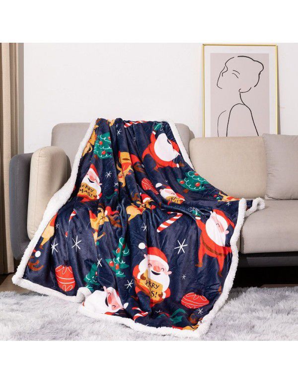 Cross border special flannel Christmas blanket Double layer snow elk Christmas decorative blanket Foreign trade blanket Air conditioning blanket