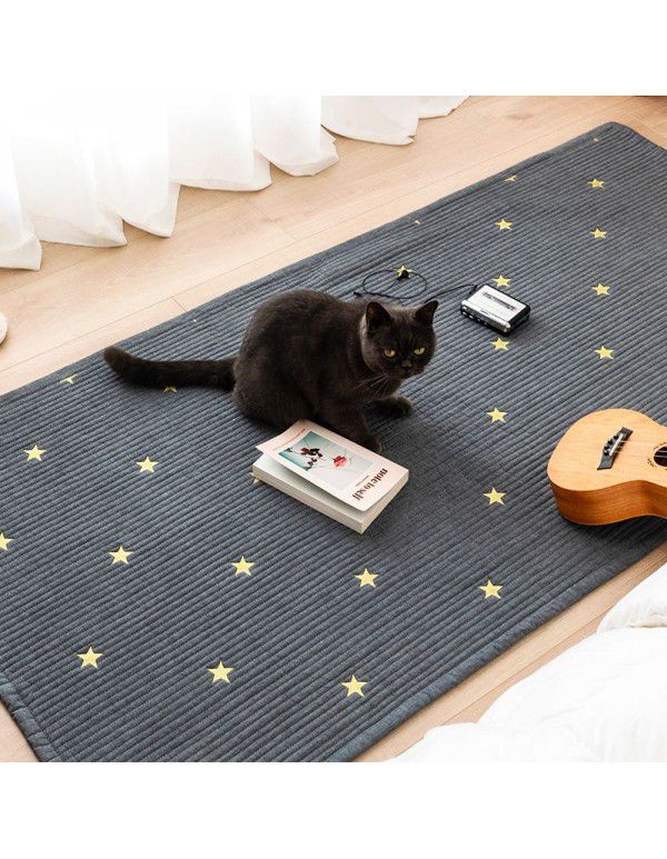 Washed cotton embroidered floor mat Multi functional bedroom bedside carpet Living room sofa Tea table Cotton floor mat Machine washable