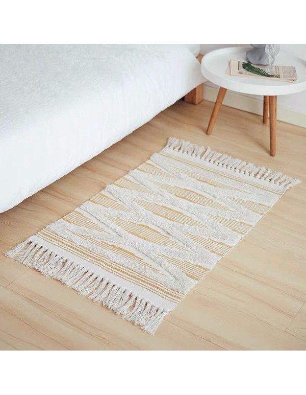 Nordic ins cotton and linen tassel woven floor mats Bedside mattresses are simple Modern carpets can be machine washed