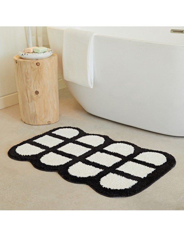 Carpet floor mat Modern simple checkerboard imitation cashmere carpet Bathroom Water absorbing anti-skid foot mat profiled