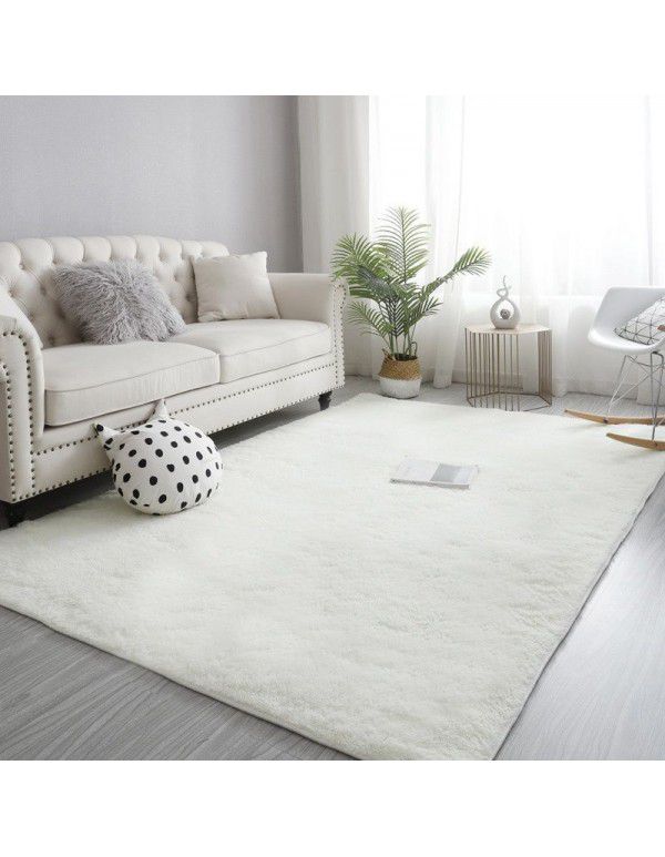 White carpet, living room, household bedroom, plush floor mat, large area, Nordic girls, full room, bedside