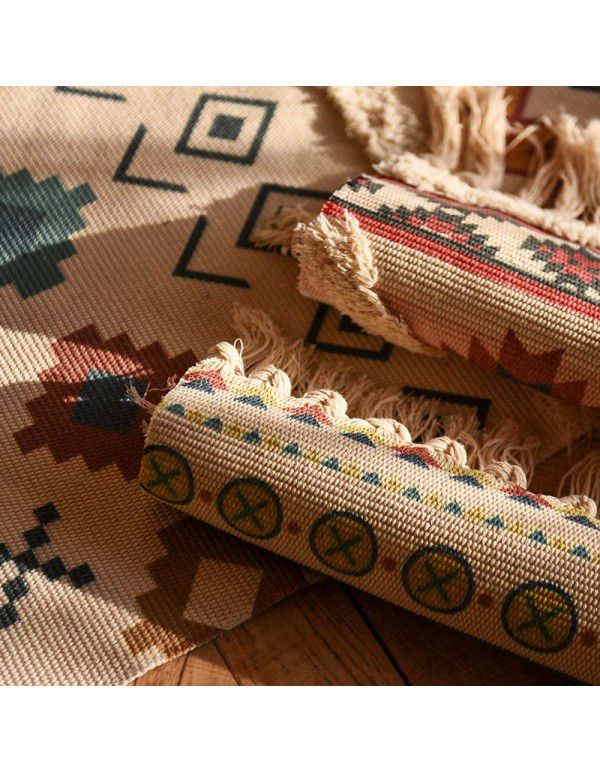 Nordic ins cotton and linen tassel woven floor mats Bedside mattresses are simple Modern carpets can be machine washed